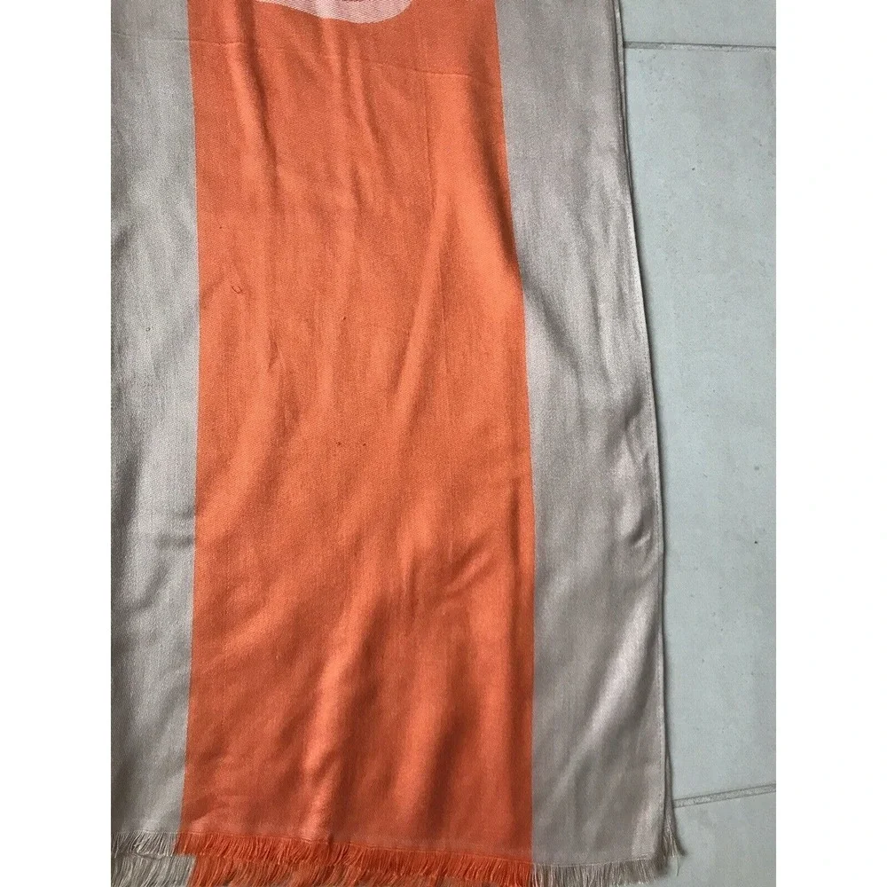 Calvin Klein Scarf Women Sz OS Rectangular Logo‎ Colorblock Fringe Trim FLAWS